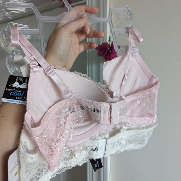 Rene Rofe Bras NWT 2-pack Size 34B White Pink Lace - Picture 7 of 7